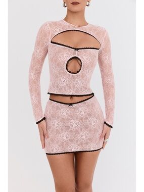NEW Mistress Rocks Peony Lace Cutout Top and Skirt Set XS